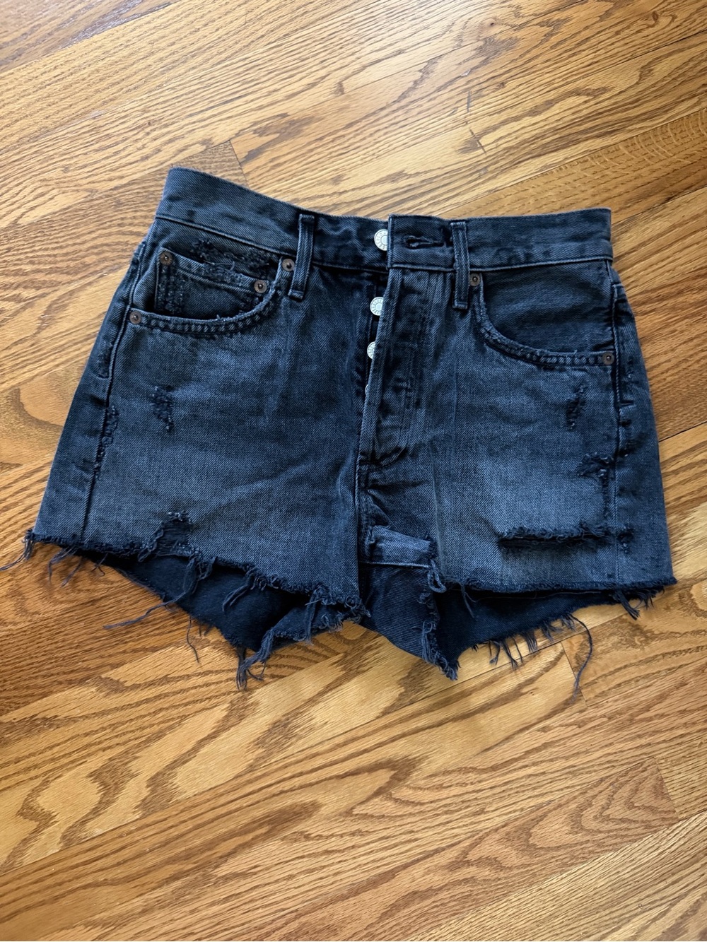 Agolde Black Distressed High-Rise Jean Shorts size women 24